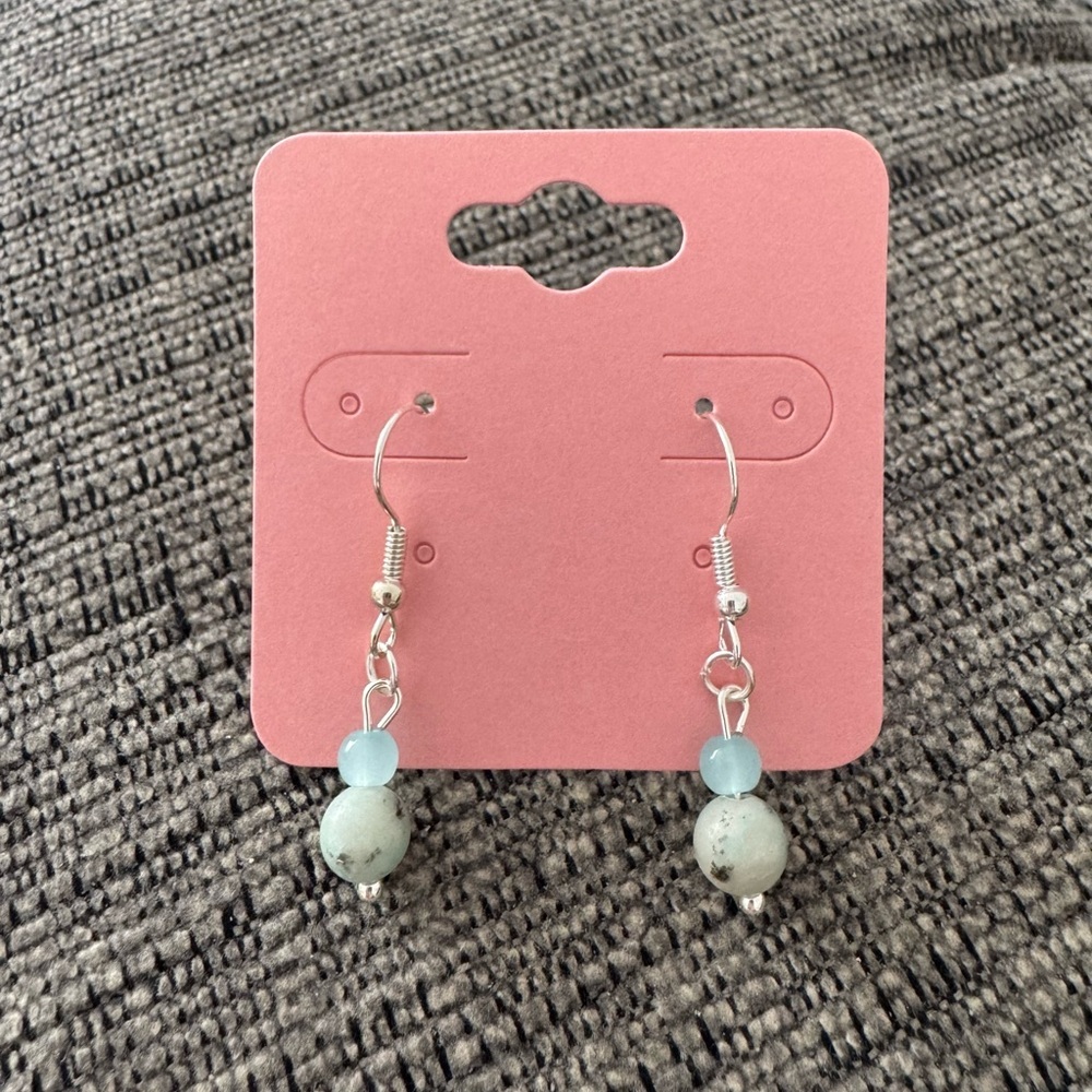 Sesame Jasper Natural Stone Bead Silver Tone Stainless Steel Earrings